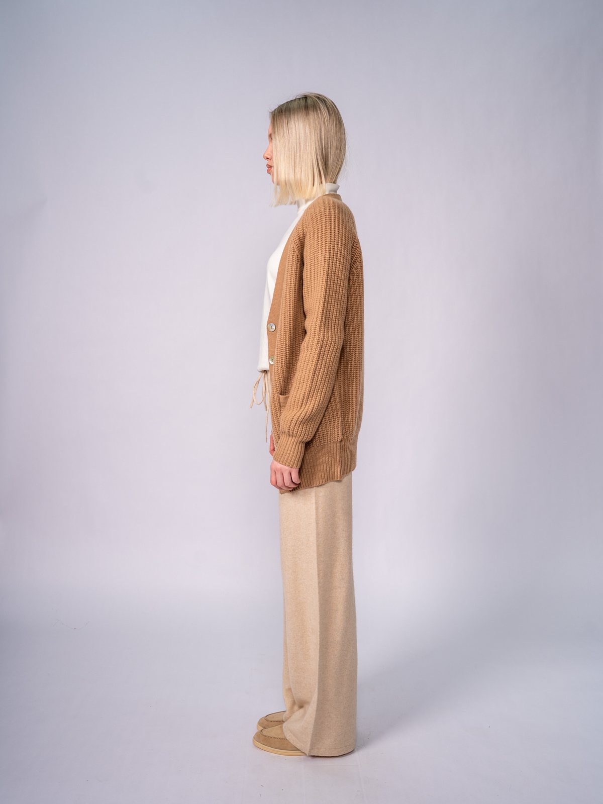 Gerippter Knopf-Cardigan · Camel — Ansicht 1