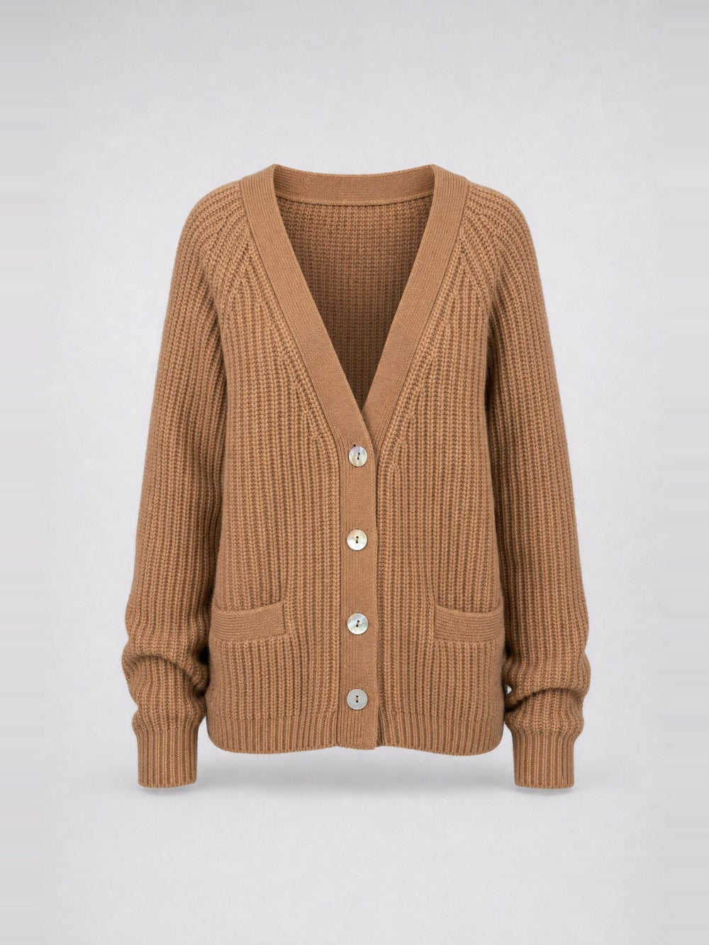 Gerippter Knopf-Cardigan · Camel