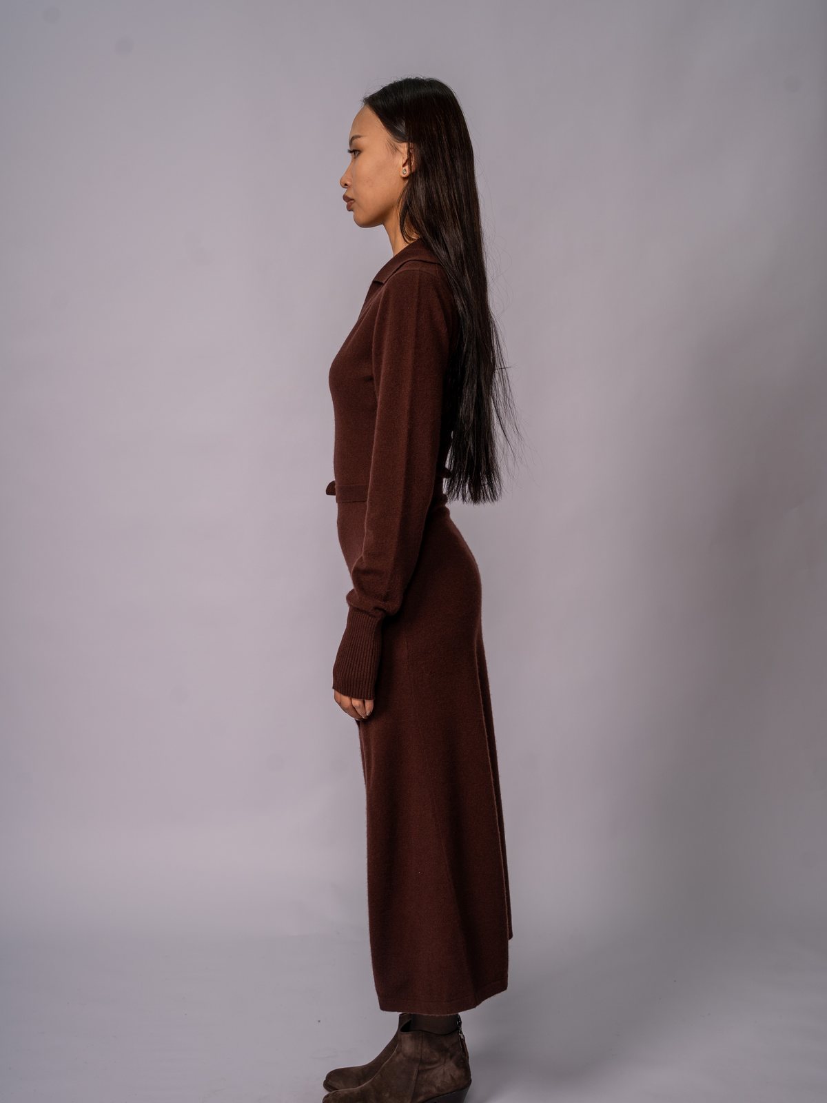 Robe midi en maille à col · Deep Mahogany — vue 1