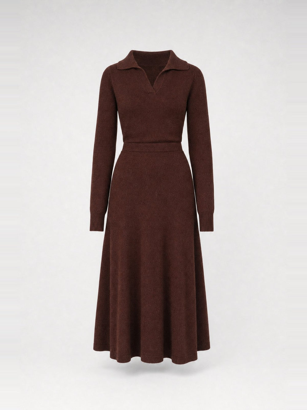 Robe midi en maille à col · Deep Mahogany