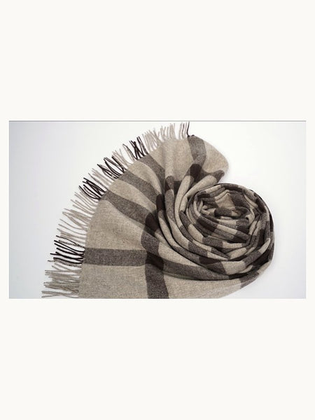 Scialle a Quadri in Lana di Pecora · Taupe Check