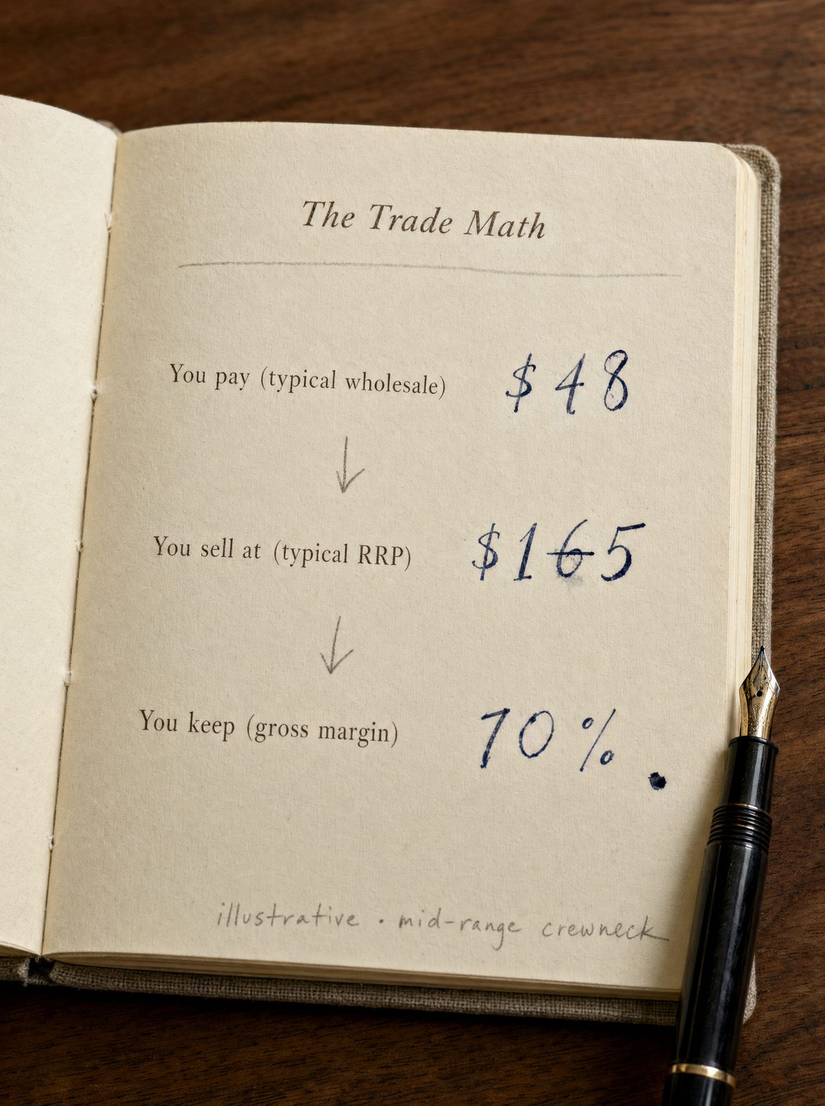 Wholesale margin chart hand-written in the atelier notebook