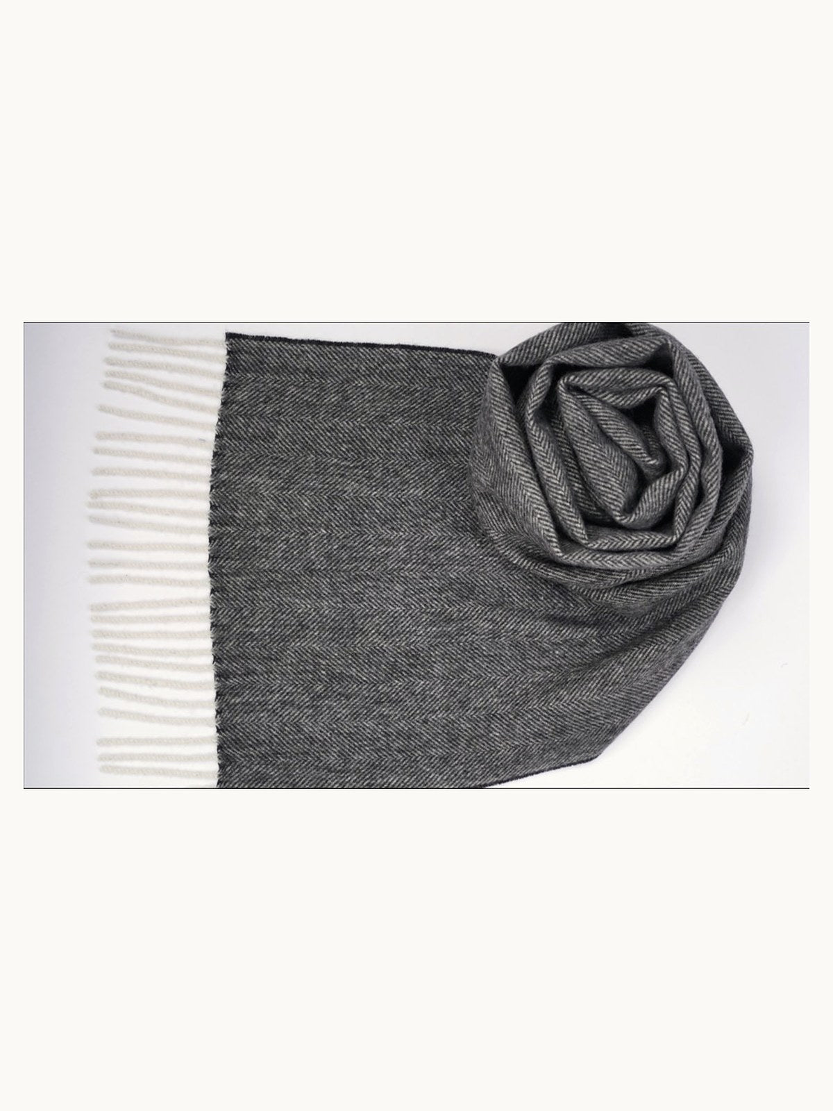 Colour-Block Cashmere Scarf · Cream & Charcoal — flat