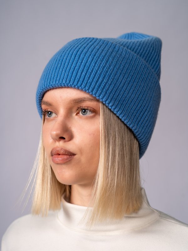 Ribbed Beanie in Cornflower Blue