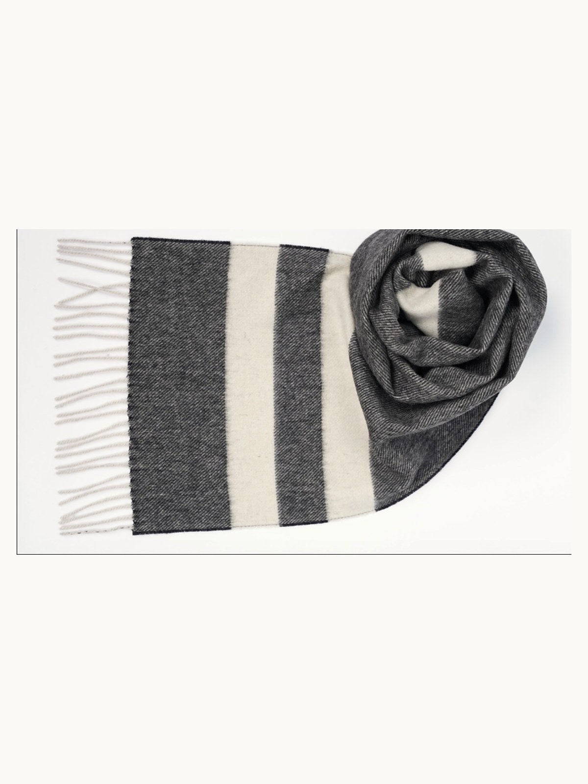 Striped Cashmere Scarf · Charcoal & Cream — flat