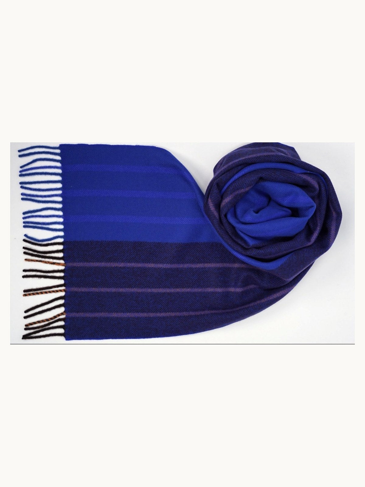 Striped Cashmere Scarf · Navy & Purple Stripe — flat