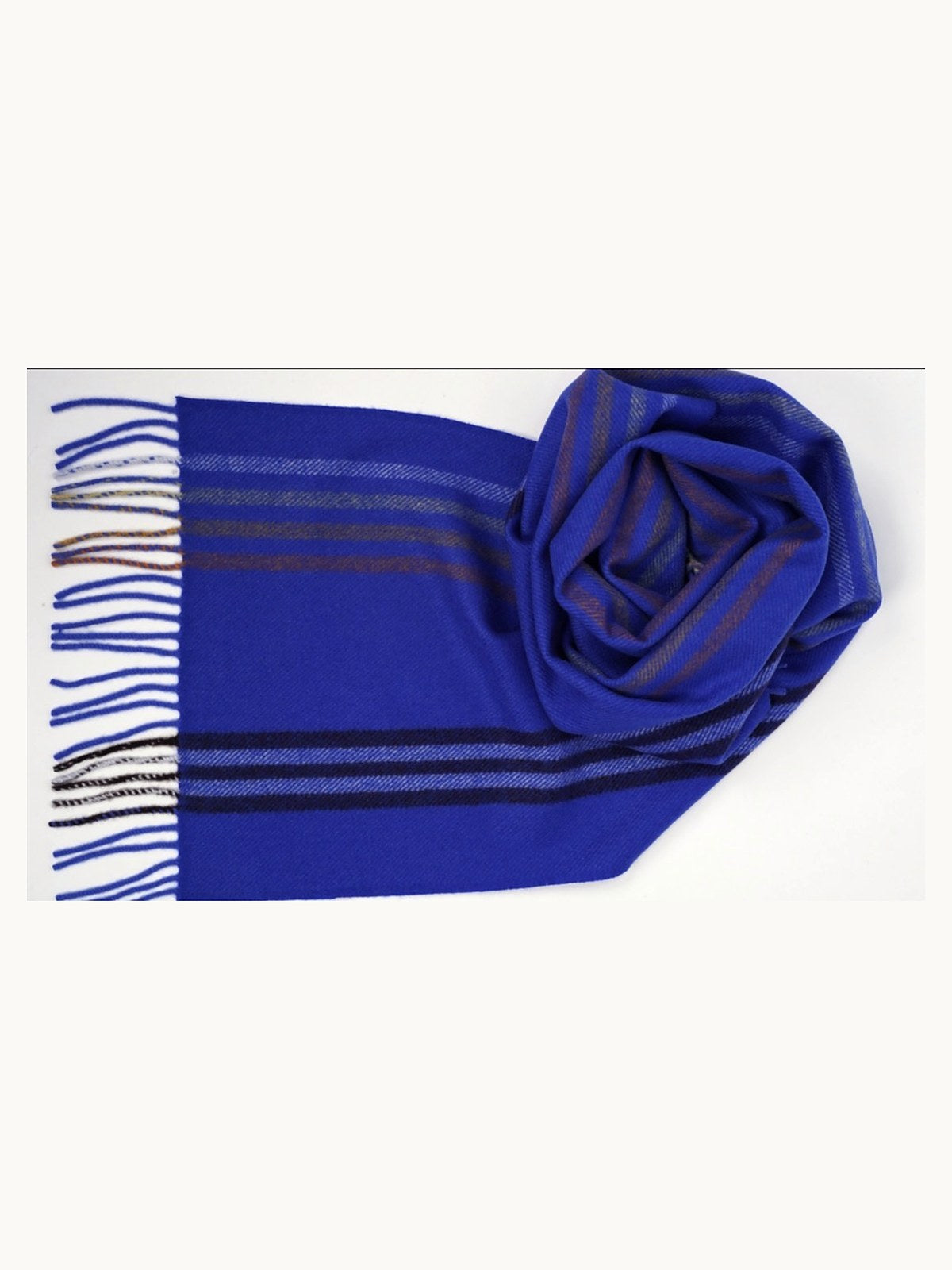 Striped Cashmere Scarf · Royal Blue Stripe — flat