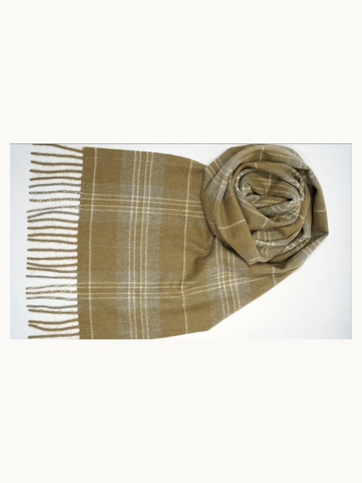 Tartan Camel Scarf · Olive Plaid — flat